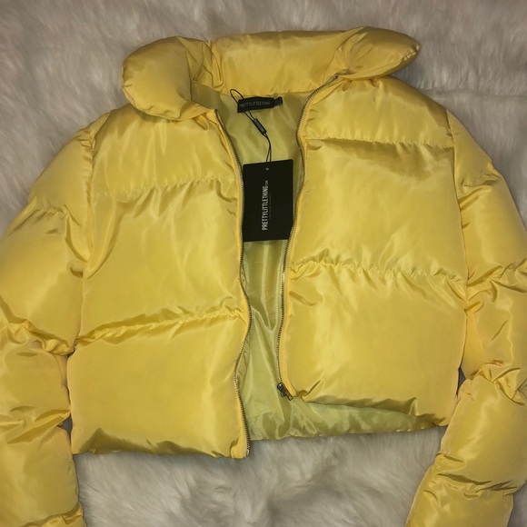 yellow crop puffer jacket
